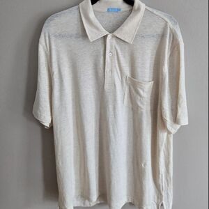 J. McLaughlin Men Shirt Linen Blend Polo Color Cream Size XL Short Sleeve Casual